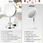 DEIOVWXS Makeup Mirror, 3000mAh Rechargeable Double-Sided Magnifying Vanity Mirror with 3 Colors, 1X/10X, Adjustable Brightness, Gifts for Mom, Mothers Day, Women, Wife, Girls, Dorm Room Essential