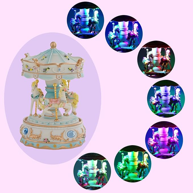 LOVE FOR YOU Gift-Wrapped Musical Carousel Music Box Color Lights Merry Go Round Horses Unicorn Decor Gifts for Girls and Daughter Granddaughter Niece Women Kids Christmas Birthday