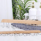 JOHOUSE Belt Organizer for Closet Max 42 Belts, Wooden Sports Bra Hanger Tie Rack with 14 Hooks for Men Women Tank Top, Scarf Closet Storage