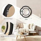 Black Wall Mounted Mirror, Irregular Circle Hanging Mirror Wooden Wavy Framed Round Decorative Mirrors for Hallway Entryway Vanity Decor 20 Inch Mirrors