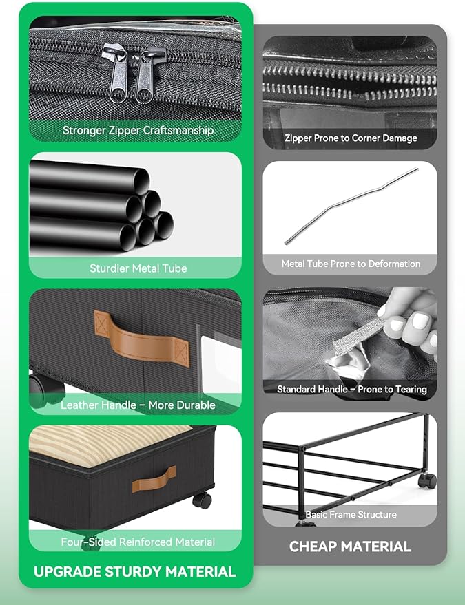 Under Bed Storage with Wheels, 2-Pack 58L Under the Bed Storage Containers with Lids, 1-Pack 15L Box, Organizer Bins Rolling Underbed Storage for Clothes, Underwear, Socks, Shoes - Delicate Style