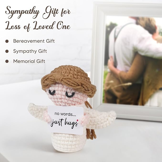 Sympathy Gifts for Loss of Loved One - No Words Just Hugs - Handmade Crochet Angel Doll, Bereavement Condolences Memorial Gift, Get Well Soon, Miscarriage, Comfort Gifts for Women