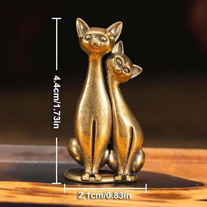 CHOVY Cat Figurines Cat Decor Vintage Brass Sculpture Art Piece, Intertwined Loving Cats, Ideal Decor for Home, Office, or Café. Perfect for Shelf, Living Room, or Desk Display