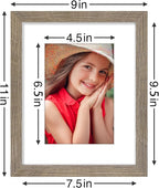 Vittanly 8x10 Picture Frames Set of 9, Shatter Resistant Plexiglass, Display 5x7 Pictures with Mat or 8x10 without Mat, Photo Frames for Wall or Tabletop, Engineered Wood, Grayish Brown