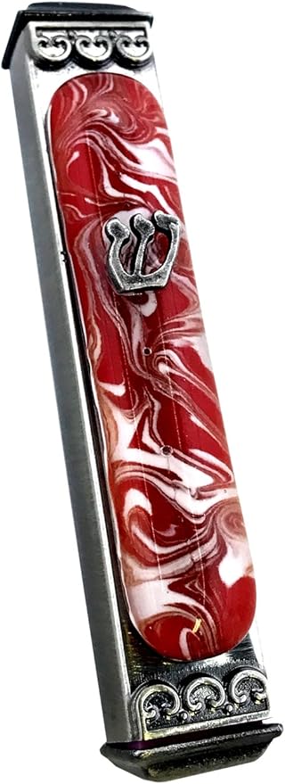 Art Glass Mezuzah, Easy Mount Indoor or Outdoor Weatherproof Metal Case Gift Box and Non-Kosher Scroll Included Hand Made in USA Guaranteed for Life! (Red Vanilla)