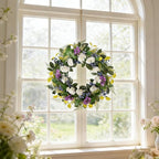 Idyllic 24 Inch Spring Summer Wreath for Front Door - Artificial Blueberry Bunch Wreath with White Purple Flowers Floral Decor for Window Mantel Wedding Indoor Outdoor Home Decoration