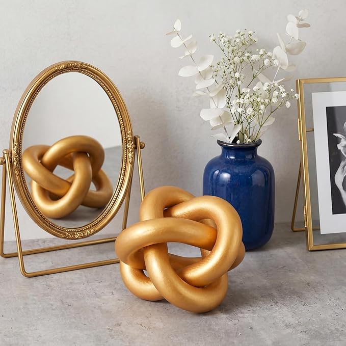 Yalikop 3 Link Wood Knot Decor Rustic Home Décor Accents Hand Carved Coffee Table Decoration, Boho Chain Link Decoration, Modern Shelf, Rustic Objects for Home Living Room Bedroom(Gold)