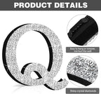 Qunclay 8'' Silver Crystal Diamond Bling Letters Crushed Diamond Decoration Wooden Glitter Letter with Screw and Hooks Rhinestone Gift for Wedding Y2k Mcbling Bedroom Wall Decor (Letter Q)