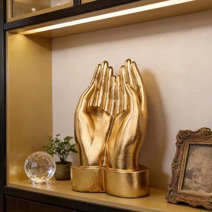 Golden Hands Sculpture Elegant Resin Home Decor Hands Statues Versatile Love Ornament,Perfect for Bedroom, Office Desktop, Cabinets,Wedding (Holding Hands)