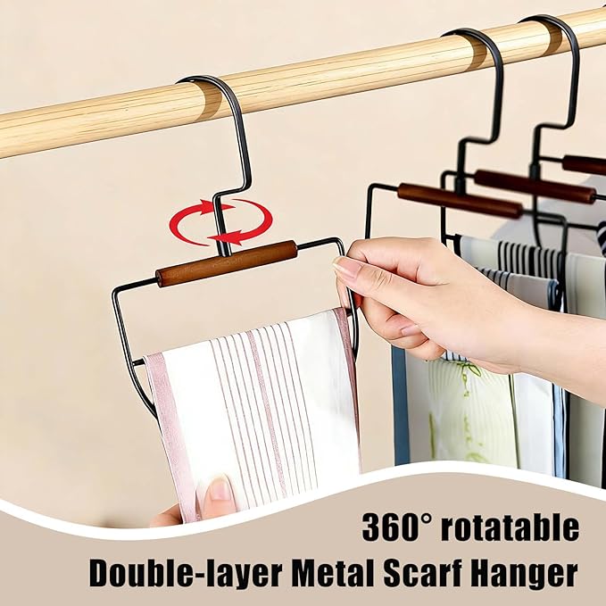 4 Pcs Metal Scarf Hanger Organizer for Closet - Rotatable Space Saving Scarf Holder Rack for Belt Scarves Clothing Sorting Storing