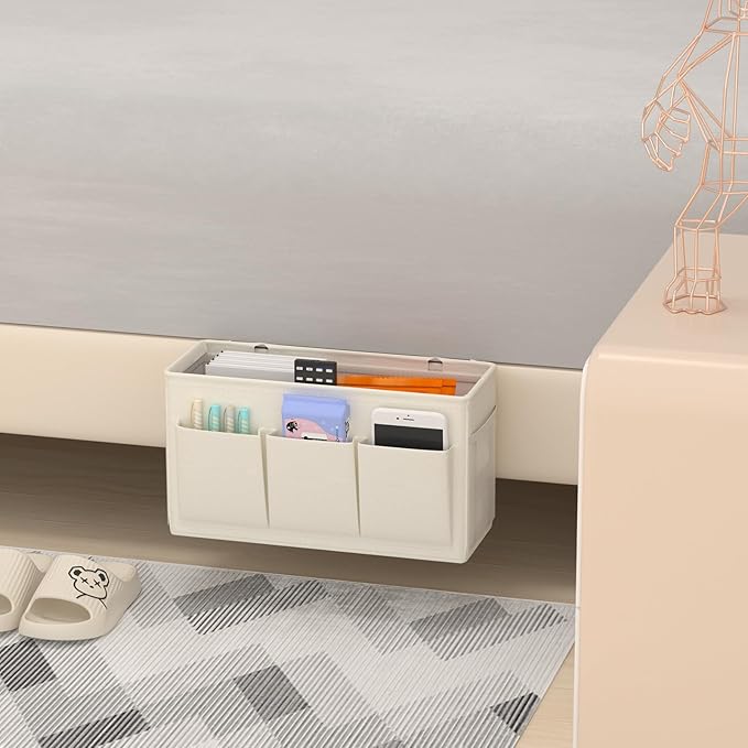 Edudif Dual-purpose Bedside Caddy Bedside Organizer, Bed Caddy with 6 Pockets, Versatile Bedside Storage Solution Magazine Remotes holder, ideal for Home, Dorm, Hospital, Crib Bed