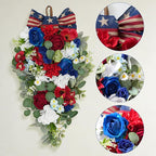 Idyllic 2 Pcs Red White and Blue Floral Swag with Roses, Hydrangea & Daisies | Patriotic Hanging Door Decor for 4th of July Memorial Day Front Door