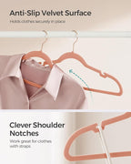 SONGMICS Velvet Hangers 50 Pack, Non-Slip Clothes Hangers, Suit Hangers with Shoulder Notches, Pants Bar, 360° Swivel Hook, Space-Saving, for Closet, Jelly Pink UCRF029PK05