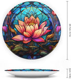 Decorative Plates, Stained Glass Design Gothic Mandala Lotus Ceramic Dinner Plate Home Wobble-Plate with Display Stand, Wall Hanging Decor for Kitchen Household 8 Inch, Gifts for Lotus Lover