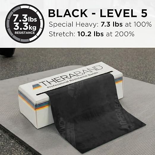 THERABAND Resistance Bands, 6 Yard Roll Professional Latex Elastic Band For Upper & Lower Body, Core Exercise, Physical Therapy, Pilates, Home Workouts, Rehab, Black, Special Heavy, Level 6
