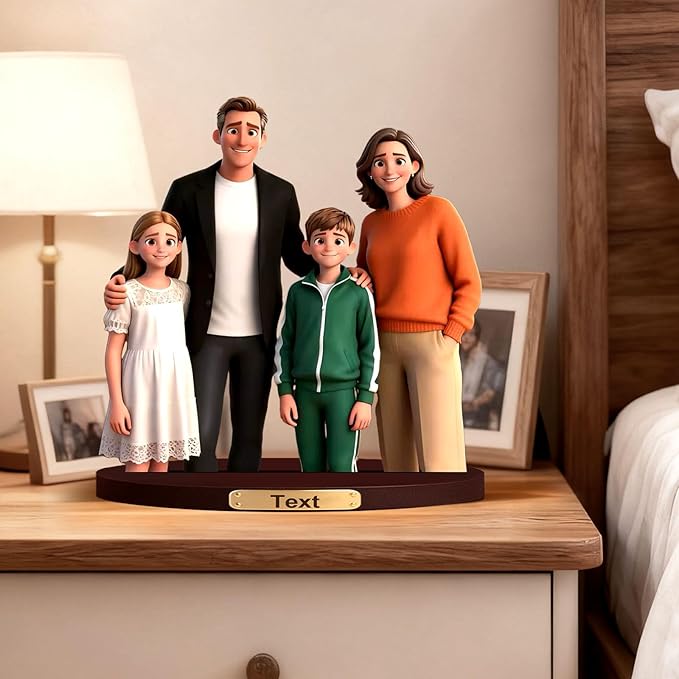 Personalized 3D Effect Family Figurine Custom Cartoon Photo Desktop Ornament Home Office Bedside Table Decoration From Your Photos Office Desk Photo Frame Gift'S For Husband And Wife (Family cartoon)
