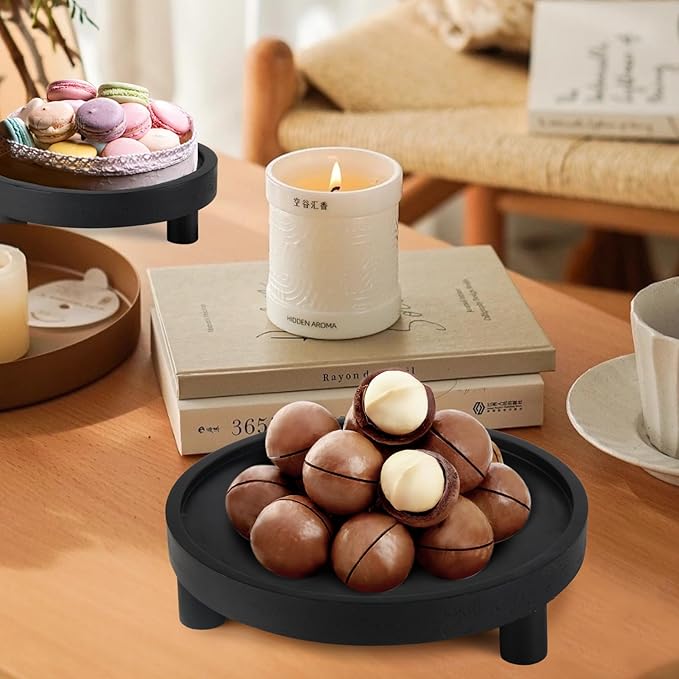 3PCS Wooden Display Risers for Display,Wood Riser Display Pedestal Stand for Home Décor (Modern Black,8,6,5'')
