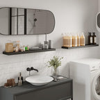 BAMEOS 47in Floating Shelves, Black Wall Mounted Wooden Shelves with Invisible Brackets Set of 2