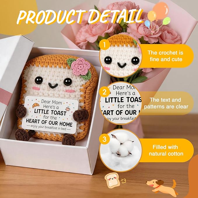 Cute Toast Doll Mother's Day Birthday Gifts for Moms,Mom Gifts from Daughter Son,3.4x2.8x2.2In Mother's Day Mom Toast Crochet Doll