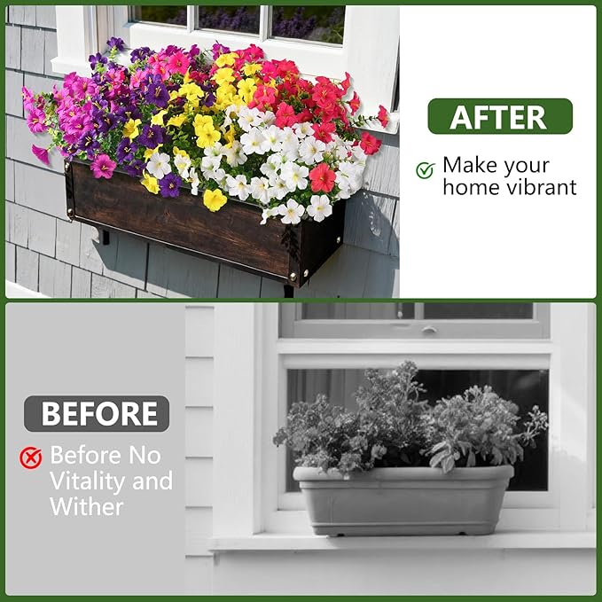 INQCMY Artificial Fake Flowers for Outdoor Spring Decoration,12 Bundles Faux Silk Colorful Morning Glory with Eucalyptus UV Resistant Realistic Fake Plants for Outside Planter Porch Patio Yard Garden