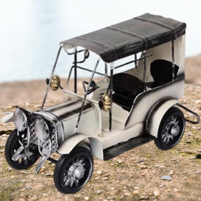 Vintage Design Car Model Home Decor Photo Prop Desktop Ornament Iron Decoration Automobile Figurine Collectible for Farmhouse, White