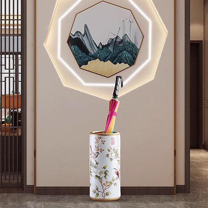Ceramic Umbrella Stand Living Room Floor-Standing Freestanding Cane Chinese Umbrella Stand Multifunctional Painted Porcelain Vintage Ceramics Flower Vases for Home Office Entrance Indoor(C)