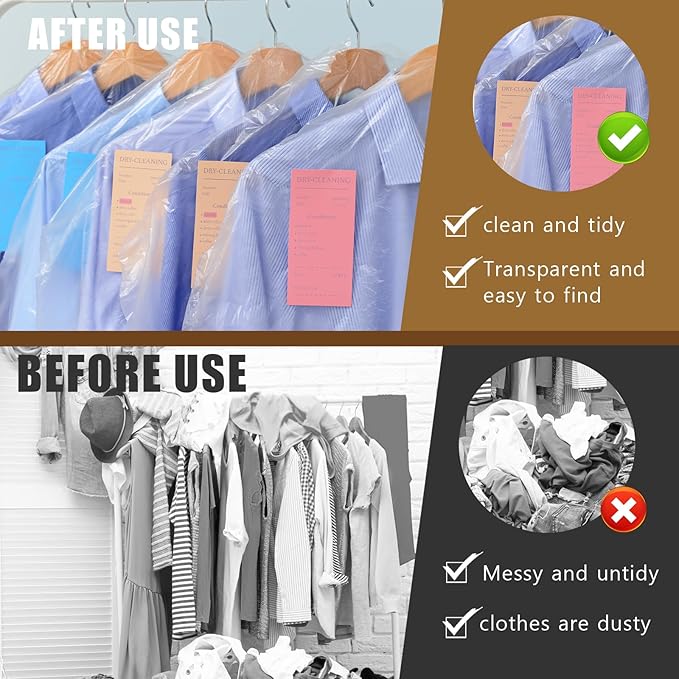 20 Pack Clear Clothes Covers for Hanging Garment Plastic Suit Bags Dry Cleaning Bags Transparent Dust-proof Garment Covers for Dry Cleaner, Home Storage, Travel (60 x 100cm)