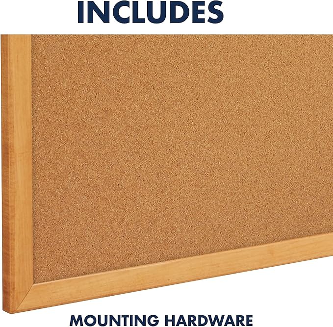 Quartet Cork Bulletin Board 36"W x 24"H Pin Board, Oak Finish Frame (303)