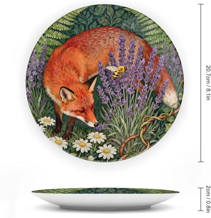 William Morris Lavender And Fox Ceramic Decorative Plate of 6", 7", 8", 10", Customize Christmas Design Porcelain Dessert Plate Set, Custom Gifts, Display Kitchen Decorations Wall, with Display Stand