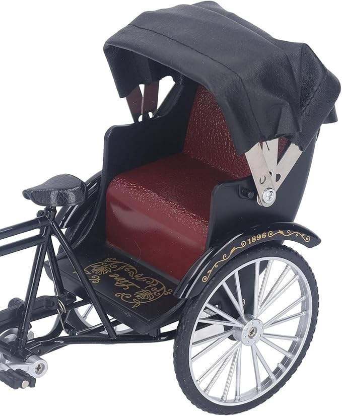 TOPINCN Retro Rickshaw Figurine Decorative Alloy Wheel Rickshaw Model Lifelike Collectible Miniature Rickshaw Toy Retro Rickshaw Ornament Decorative