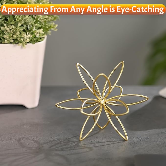 4.25" Gold Sphere Decor, Metal Handmade Floral Decorative Sculpture, Abstract Tabletop Decorative Ball for Home Metal Sphere Decor