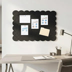 Foldable Decorative Scalloped Felt Bulletin Board 24 * 16 Inches for Wall, Alternative Photo Board Self-Adhesive Vision Board Decorative Pin Board for Wall (Black)