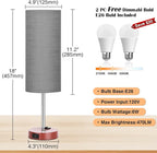 ZJOJO Table Lamp for Bedroom 2 Pack,18in Bedside Lamps with 3 Way Dimmable Rocker Switch & AC Outlet,Nightstand Desk Lamp with Gray Fabric Shade Brown Base for Living Room Home Decor Lights