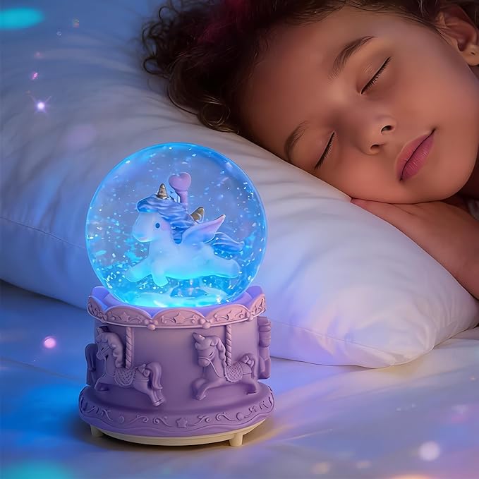 Unicorn Snow Globes,4.7IN Purple Music Snowglobes with LED Lights and Automatic Snowfall,Music Box Gifts for Girl,Home Decor Glass Ball for Kids Room Birthday for 5-18 Year Old Girl