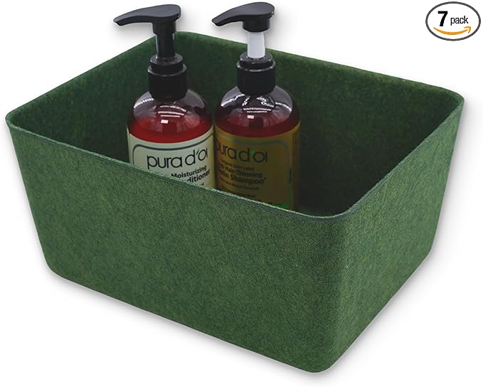 Welaxy Felt Storage Bin Deep Drawer Organizer for Makeup, Jewelry, Stationery, Closet & Bathroom, Minimalist living (Forest Green Bin, M)