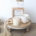 SwallowLiving Rustic Round Wood Tray Riser Farmhouse Pedestal Stand With Beaded Edge for Decor Wooden Finish Cupcake Display for Cakes and Decorative Items 11.8 inches