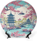 Chinoiserie Pagoda White Coral Blue Asian Plates Ceramic of 6", 7", 9", 10", Custom Ceramic Salad Plates, Home Art Decoration Decorations Wedding, Unique Art with Stand