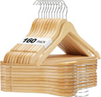 HOUSE DAY Bulk Wooden Hangers 160 Pack, Solid Wood Hanger with Non Slip Pant Bar, Heavy Duty Wooden Coat Hanger for Closet, Smooth Finish Wood Clothes Hangers for Shirts, Suits Jackets, Dress, Natural