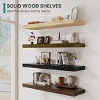 Solid Wood Floating Shelves For Wall, 55”W x 9”D x 1.56”H Large Wall Shelves for Living Room Bedroom Bathroom Kitchen Drcor Storage with Invisible Heavy-Duty Metal Bracket, Light Brown, Set of 1