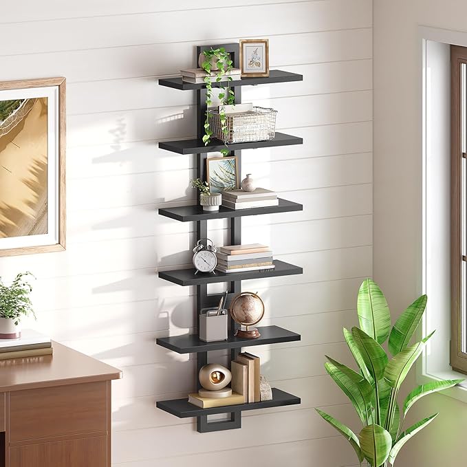 HOOBRO Floating Shelves, 15 Inch Wall Shelf Set of 3, Wall Mounted Storage Shelves 2-Tier, Hanging Bathroom Shelves, for Living Room, Bedroom, Bathroom, Kitchen, Black BK32BJP301