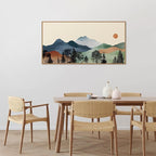 SIGNINART Boho Mountain Framed Canvas Wall Art, Watercolor Nature Landscape Art Prints, Modern Sunrise Art Paintings, Green Forest Wall Decor for Living Room, Bedroom, Office 20"x40"
