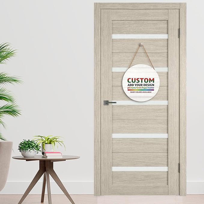 Personalized Wooden Hanging Sign 12x12 Inch Customized Name Plaque Board with Text Wreath Sign for Front Door Decor Farmhouse Wood Wreath Indoor Wall Hanging Decoration