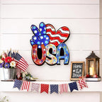 Wooden 4th of July Decorations Patriotic Wreaths for Front Door Independence Day Decorations Star Sign Welcome Memorial Day Hanging for Home Wall Decor Outdoor Indoor Red White and Blue Wreath 6