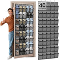 Over the Door Shoe Organizer - 40 Large Breathable Mesh Pockets, Space Saving Hanging Shoe Organizer with Metal Hooks, Hanging Shoe Rack for Men's and Women's Shoes (Grey)