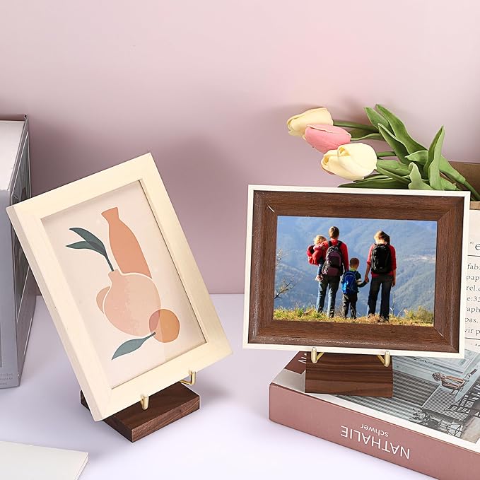 Hipiwe Adjustable Metal Arms Display Stand Easel with Wooden Base - Rocks Crystal Display Easel Holder for Mineral Agate, Gemstones, Fossils, Coral Geodes, Plate and Photo,3.1"x3.1"x4.6"