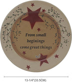CVHOMEDECO. Primitives Vintage “from Small Beginings, Come Great Things” Wood Decorative Plate Round Display Wooden Plate Home Décor Art, 13-1/4 Inch