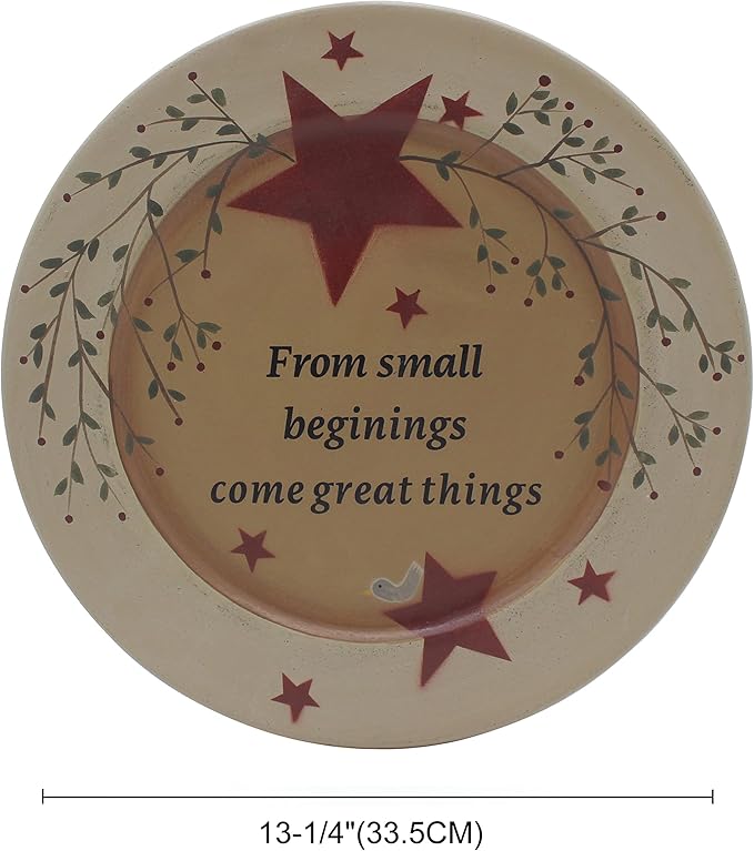 CVHOMEDECO. Primitives Vintage “from Small Beginings, Come Great Things” Wood Decorative Plate Round Display Wooden Plate Home Décor Art, 13-1/4 Inch