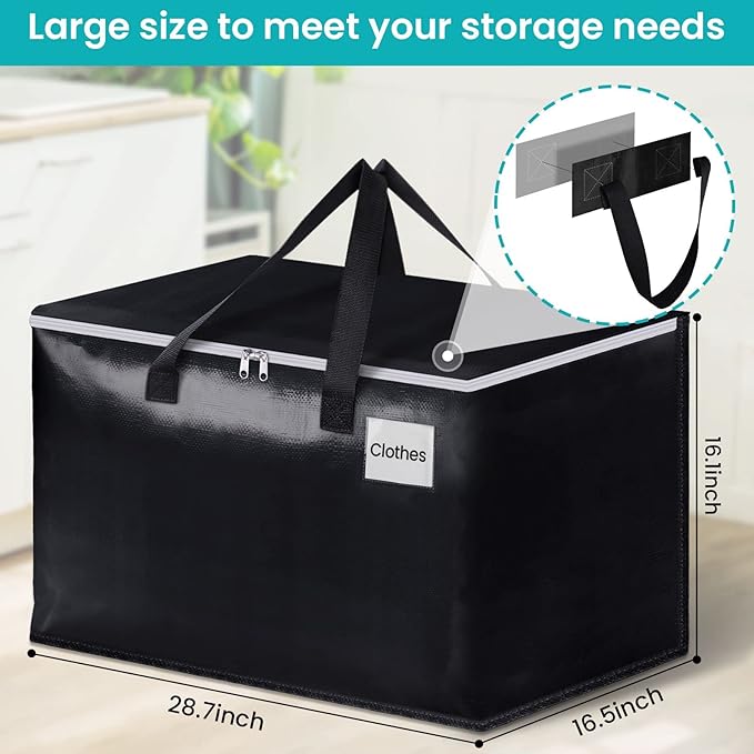 Extra Large Moving Boxes-Moving Bags with Zipper, Carrying Handles and Tag Pocket-Moving Supplies for Space Saving-Totes for Storage - for moving, Storage, Camping and Travel 125L-4 Pack