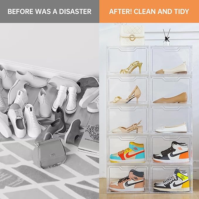 Magnetic Acrylic Clear Shoe Boxes – 360° Transparent Stackable Sneaker Storage & Organizer Box, Professional Shoe Display Case & Multipurpose Storage Bin for Closet (5pcs)