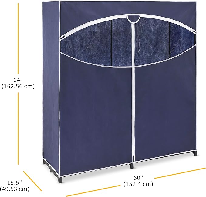 Whitmor Extra-Wide Portable Clothes Closet - 60 Inches Wide - Store Seasonal Clothing - Blue